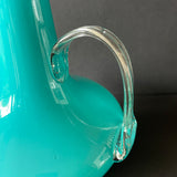 Large Pitcher Vase, cased glass, Celery Handle, Turquoise