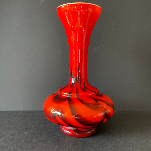 V. B. Opaline marbled Glass Vase, red