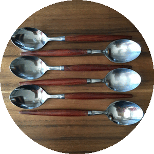 Vintage Teak & Stainless Steel Holland Flatware - Dessert Spoons 17.5 cm (SET OF TWO)