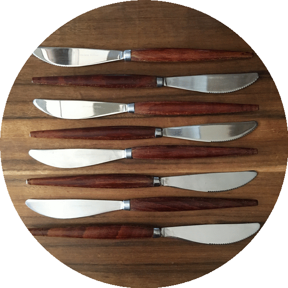 Vintage Teak & Stainless Steel Holland Flatware - Dinner Knife 22.2 cm (SET OF TWO)
