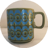 Hornsea Mug, design John Clappison, green and blue pattern