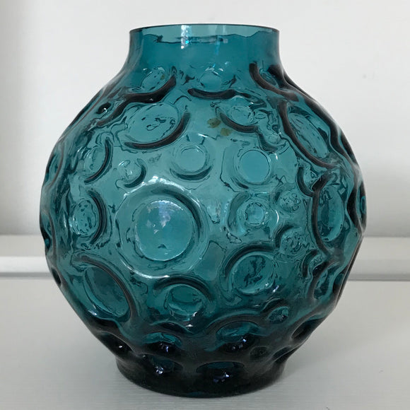west german pressed glass bubble vase, blue