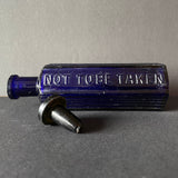 Antique blue  Poison Bottle 'Not to be taken' with glass stopper