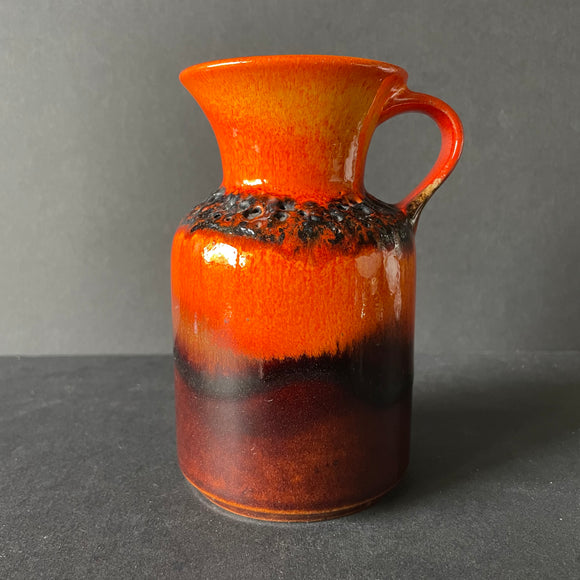 N602 12 14 Jasba, West Germany, handled Fat Lava Vase, orange