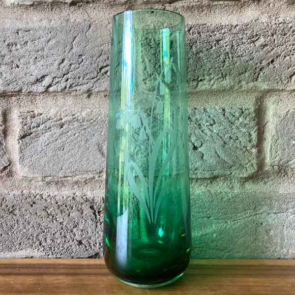 caithness etched vase, green