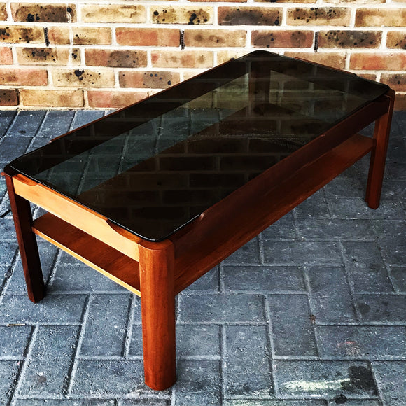 MYER teak and smoked glass coffee table