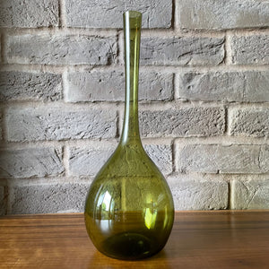 Aseda, Sweden, bottle Glass Vase, olive green, design Arthur Percy