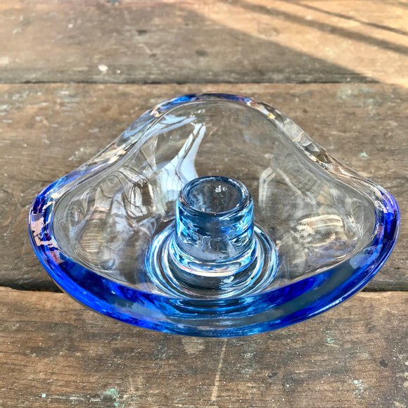sklo union tricorn glass candle holder blue