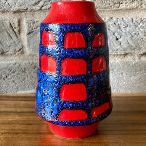 1026/15 Ilkra, West German Ceramic Vase,  red and blue fat lava
