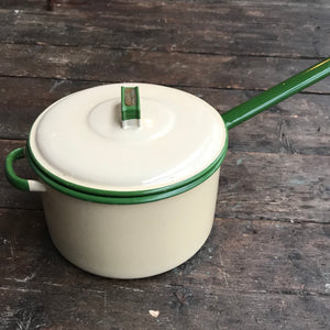 Judge Ware, vintage enamel pot, cream with green rim, 22cm