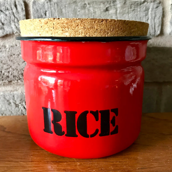 Polish enamel storage jar ‚rice‘, red